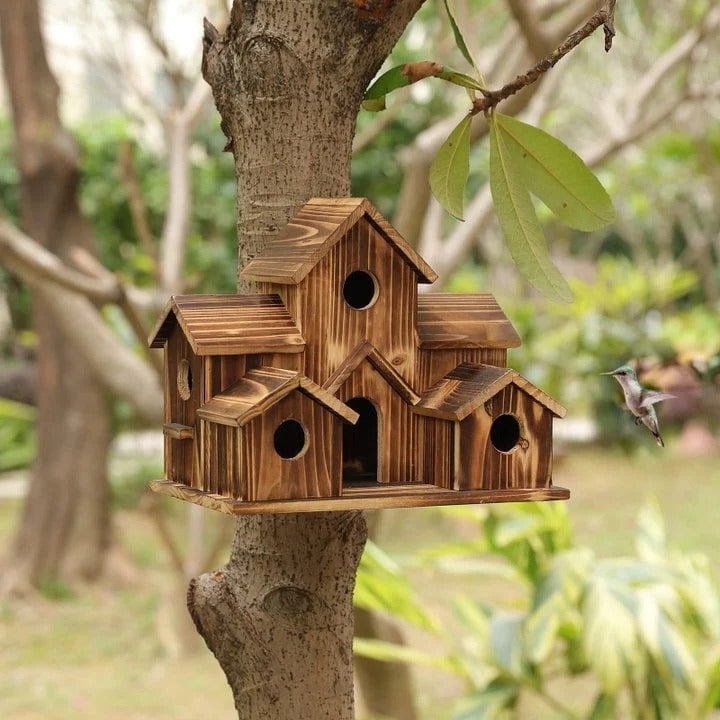 Handcrafted Wooden Birdhouse  Tree Birdhouse with 6 Holes