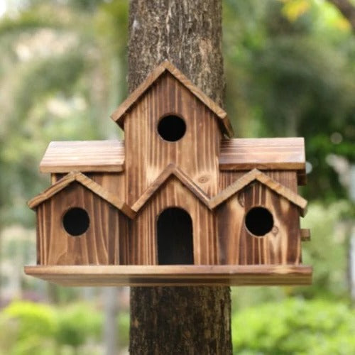 Handcrafted Wooden Birdhouse  Tree Birdhouse with 6 Holes