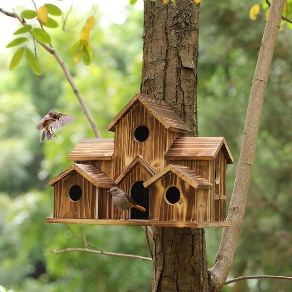 Handcrafted Wooden Birdhouse  Tree Birdhouse with 6 Holes