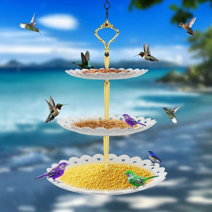 3-Tier Hanging Bird Feeder and Bird Bath Combo