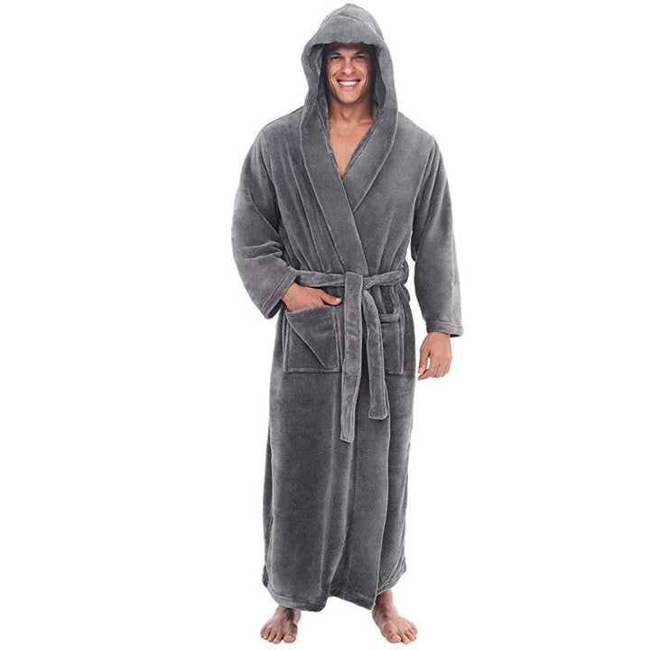 Plush Fleece Mens Bathrobe with Hood and Pockets