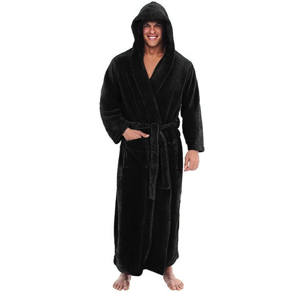 Plush Fleece Mens Bathrobe with Hood and Pockets