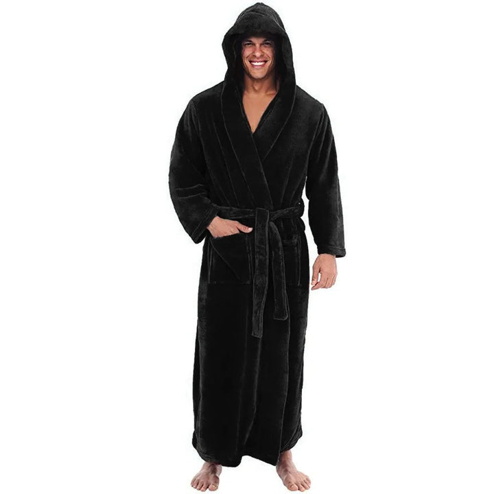 Plush Fleece Mens Bathrobe with Hood and Pockets