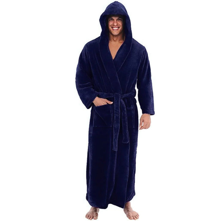 Plush Fleece Mens Bathrobe with Hood and Pockets