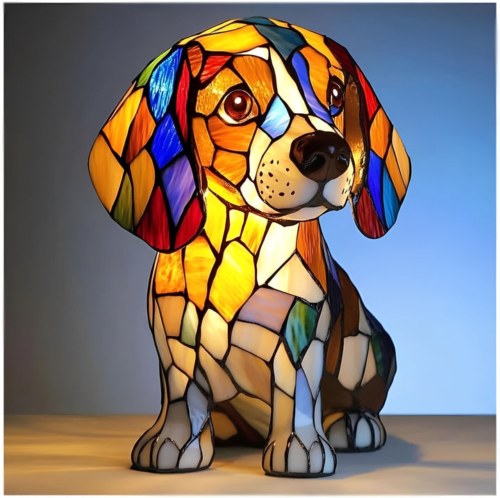 Vintage Stained Glass Bedside Lamp with Art Deco Design