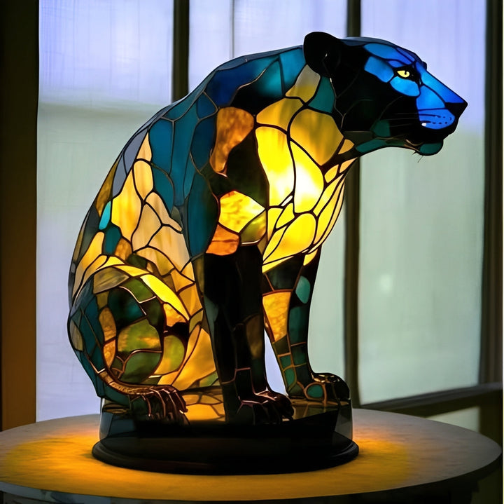 Vintage Stained Glass Bedside Lamp with Art Deco Design