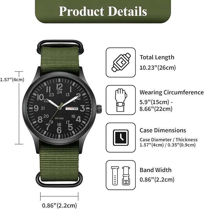 Mens Waterproof Outdoor Watch with Scratch Resistant Case