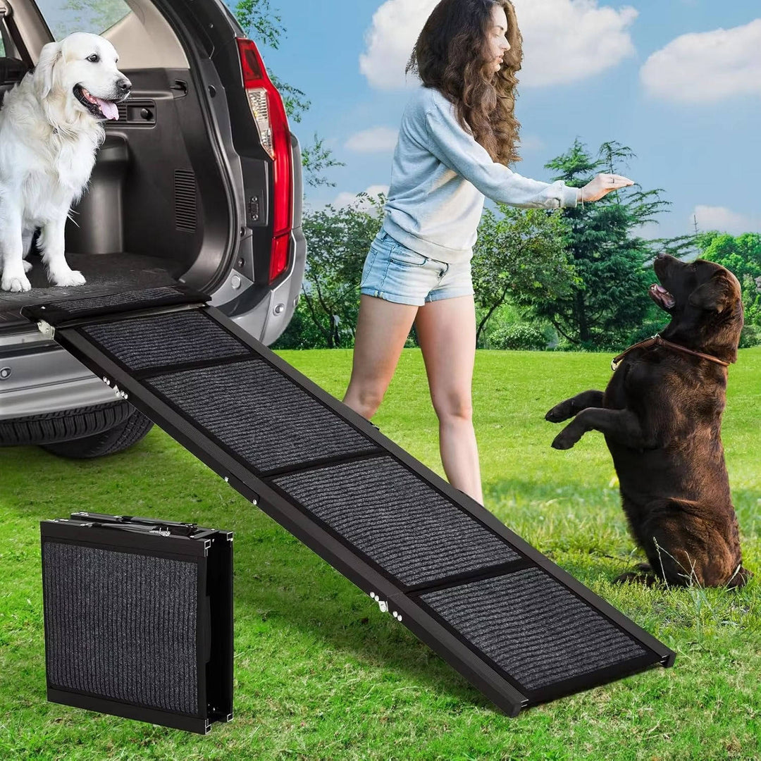 Dog Ramp for Car, Wide Portable Folding Dog Ramp for Large Dogs with Non Slip Rug Surface for SUV, Car and Truck
