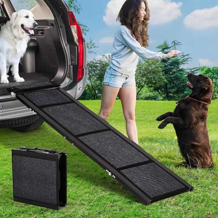 Dog Ramp for Car, Wide Portable Folding Dog Ramp for Large Dogs with Non Slip Rug Surface for SUV, Car and Truck