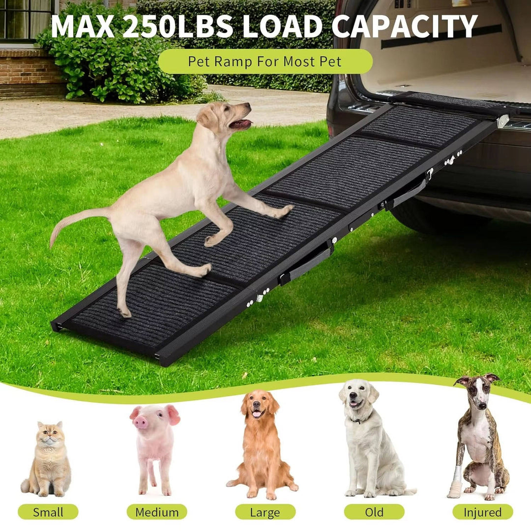 Dog Ramp for Car, Wide Portable Folding Dog Ramp for Large Dogs with Non Slip Rug Surface for SUV, Car and Truck