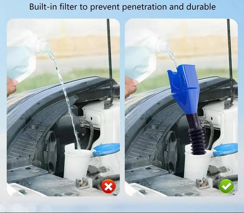 Hands Free Wide Mouth Oil Funnel, Spill Free Fuel Funnel with Flexible Extended Hose for Cars, Trucks and Motorcycles