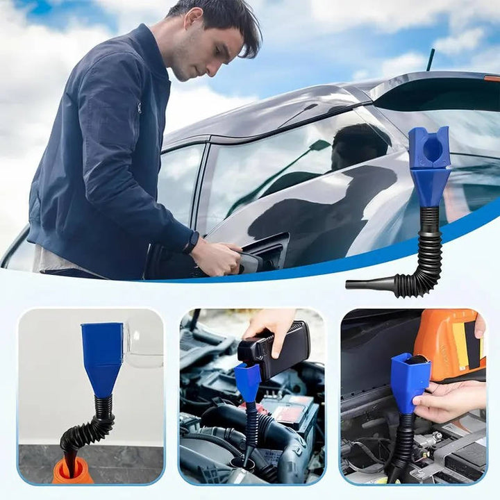 Hands Free Wide Mouth Oil Funnel, Spill Free Fuel Funnel with Flexible Extended Hose for Cars, Trucks and Motorcycles