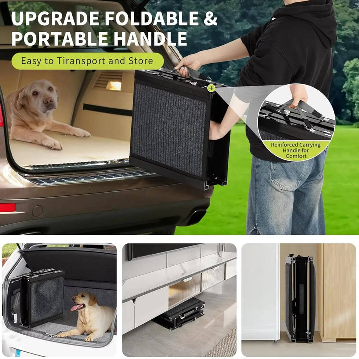 Dog Ramp for Car, Wide Portable Folding Dog Ramp for Large Dogs with Non Slip Rug Surface for SUV, Car and Truck