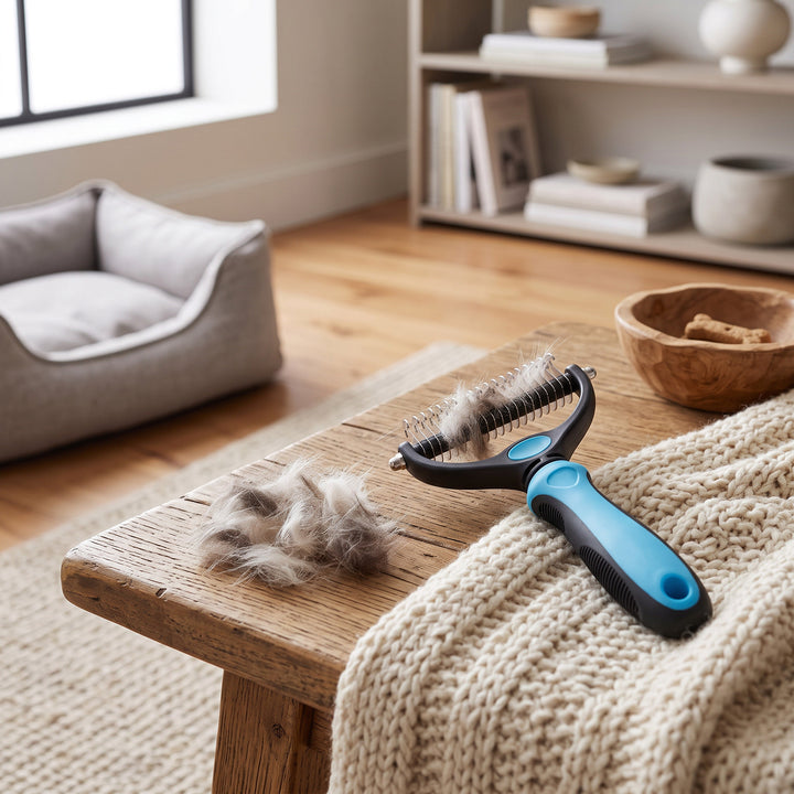 Pet Grooming Brush with Steel Blade Teeth and Rounded Edges for Medium to Long Fur