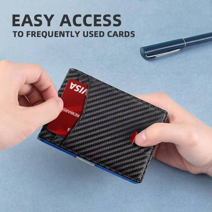 Mens Carbon Fiber Bifold Card Holder Wallet, Ultra Thin RFID Blocking Money Clip with Multiple Card Slots