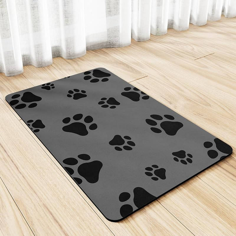 Absorbent Dog Food Mat Quick Dry, No Stain Pet Bowl Mat for Food Water Cat Dog Footprint Design