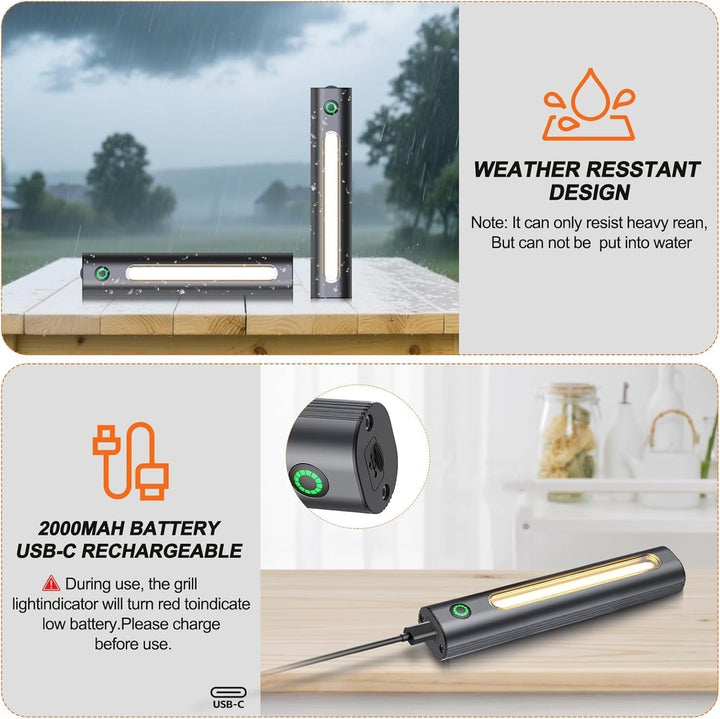 Rechargeable BBQ Grill Light 360 Degree, Magnetic Waterproof USB C Grill Light with 2 Level Brightness for Outdoor Grilling