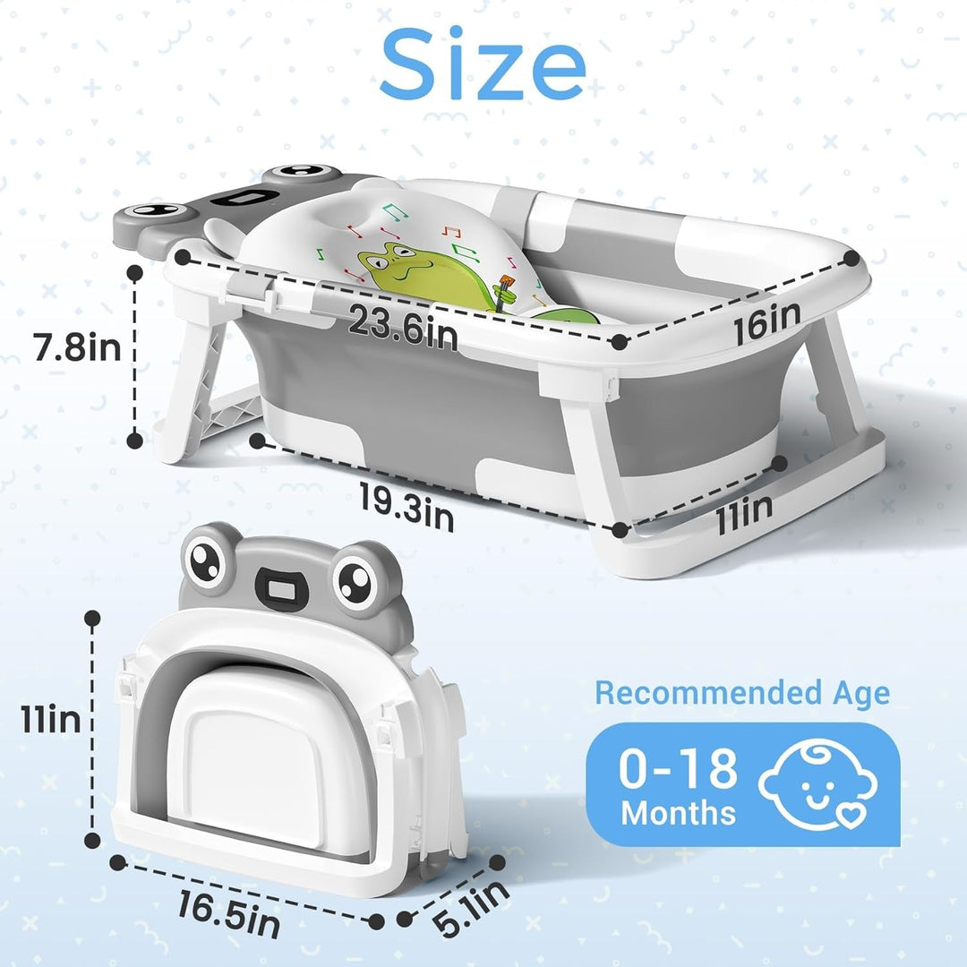 Collapsible Baby Bathtub with Real Time Thermometer and Soft Cushion, Portable 0 to 24 Months Infant to Toddler Travel Tub with Non Slip Feet