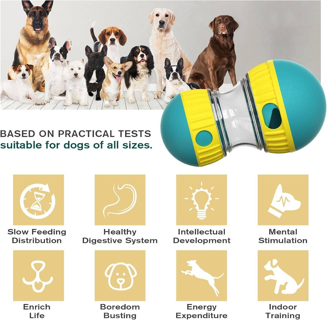 Adjustable Treat Dispensing Dog Toy, Puzzle and Enrichment, Tough Slow Feeder, Food Dispenser, Interactive Chase Toys for Small to Large Dogs