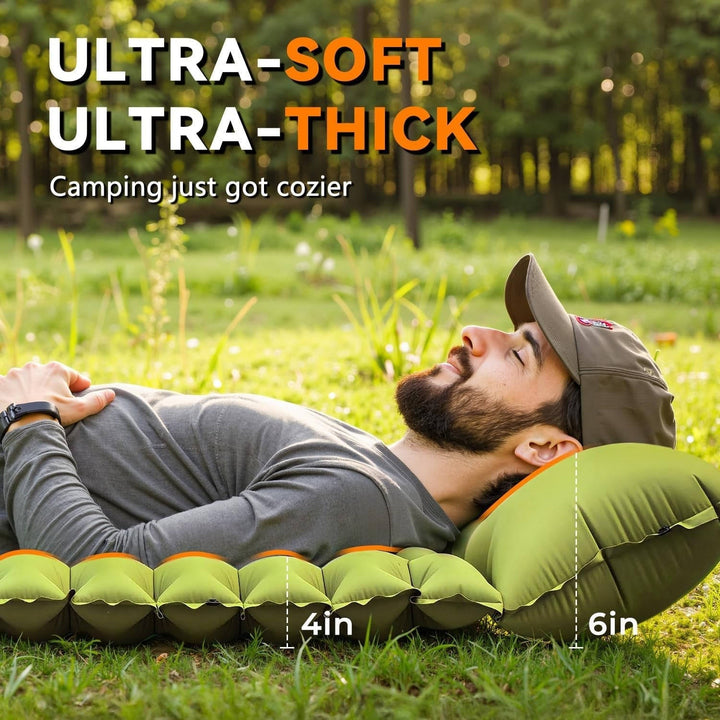 Ultralight Inflatable Sleeping Pad for Camping with Pillow Built in