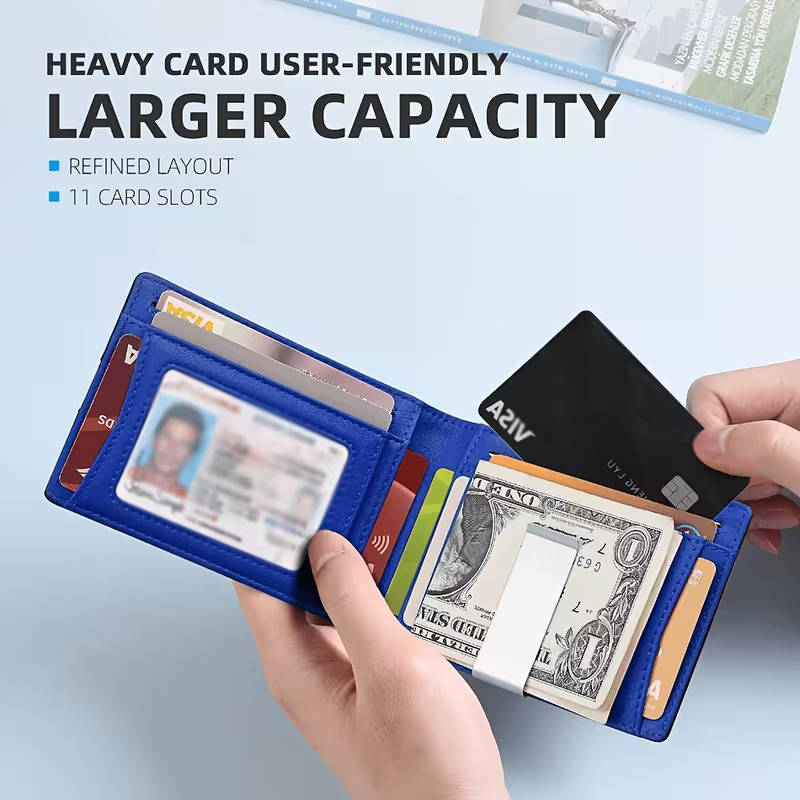 Mens Carbon Fiber Bifold Card Holder Wallet, Ultra Thin RFID Blocking Money Clip with Multiple Card Slots