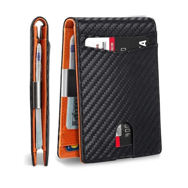 Mens Carbon Fiber Bifold Card Holder Wallet, Ultra Thin RFID Blocking Money Clip with Multiple Card Slots