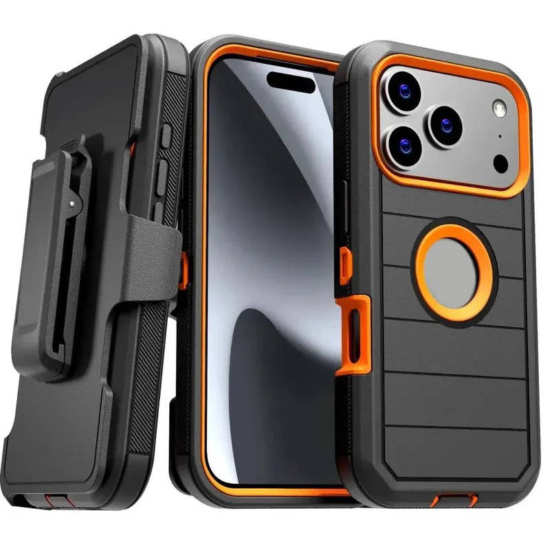 Shockproof Defender Case for iPhone 15 16 17 Pro Max, Heavy Duty 4 Layer Phone Case with Holster Kickstand