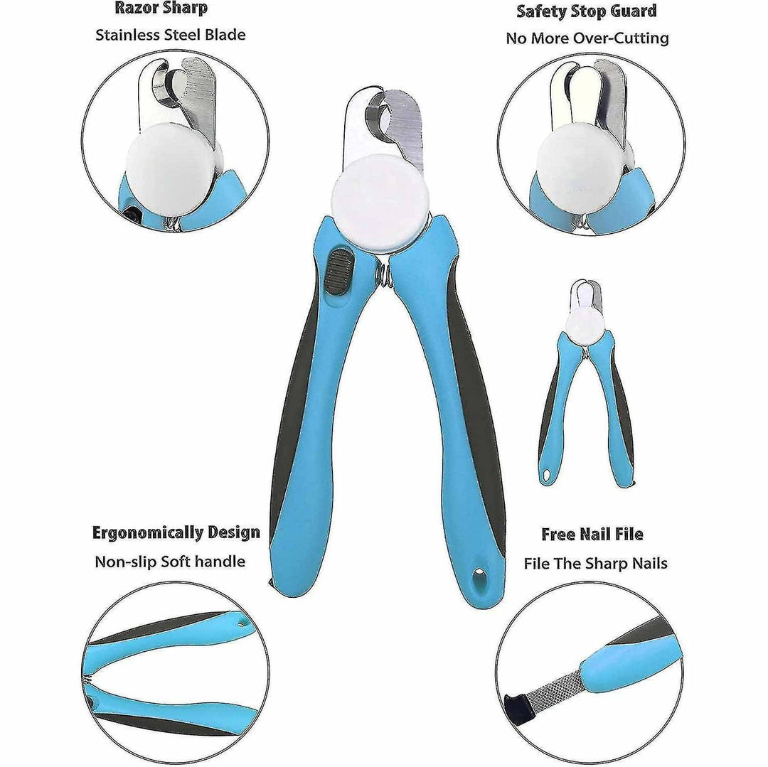 Pet Nail Clippers for Dogs and Cats – Stainless Steel Blades with Safety Guard, Non-Slip Handle and Built-In Nail File