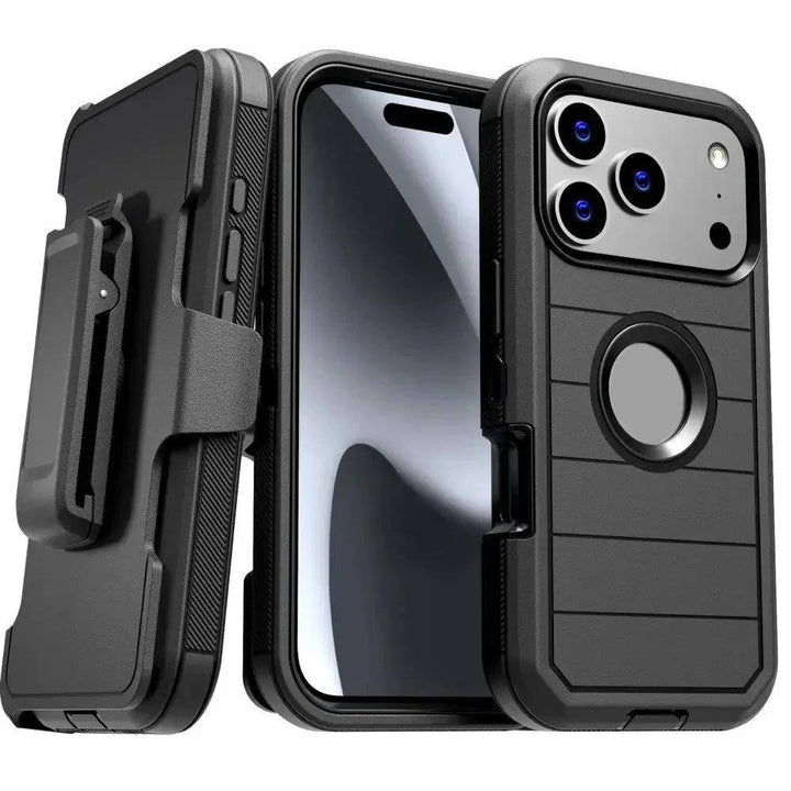 Shockproof Defender Case for iPhone 15 16 17 Pro Max, Heavy Duty 4 Layer Phone Case with Holster Kickstand