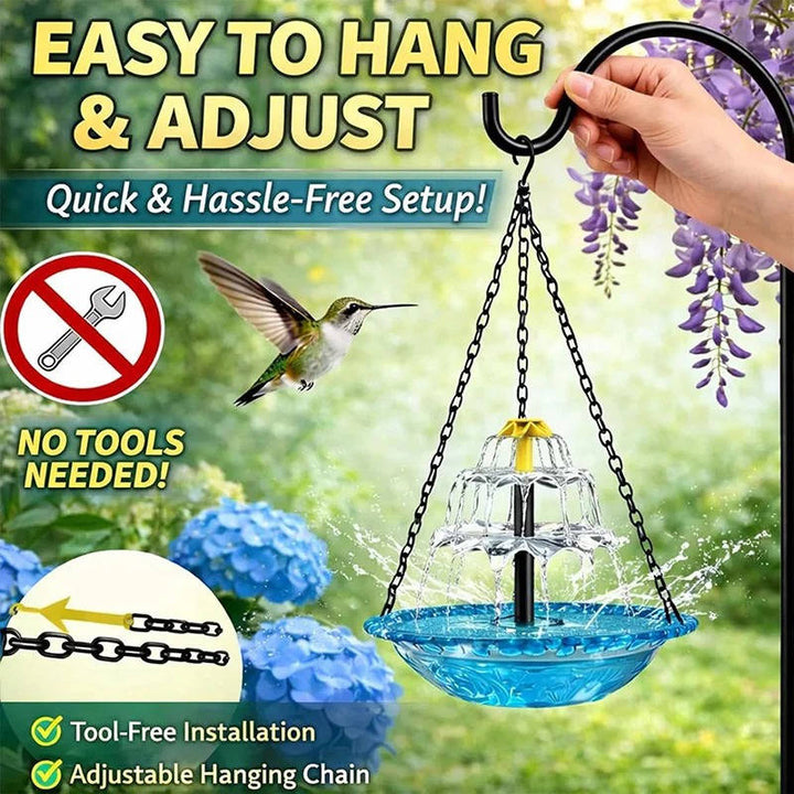 Solar Powered Hanging Bird Bath Fountain, Outdoor Garden Water Feature with Automatic Pump