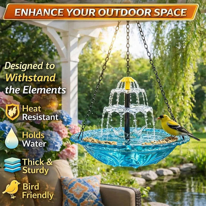 Solar Powered Hanging Bird Bath Fountain, Outdoor Garden Water Feature with Automatic Pump