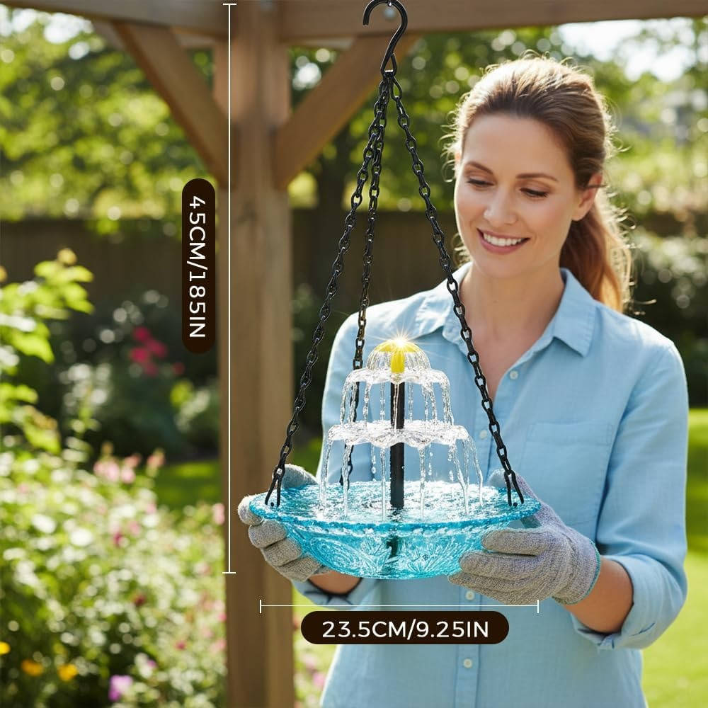 Solar Powered Hanging Bird Bath Fountain, Outdoor Garden Water Feature with Automatic Pump