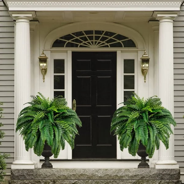 Artificial Boston Fern Set with UV Resistant Polyethylene and Realistic Fronds, 18 Ferns Pack