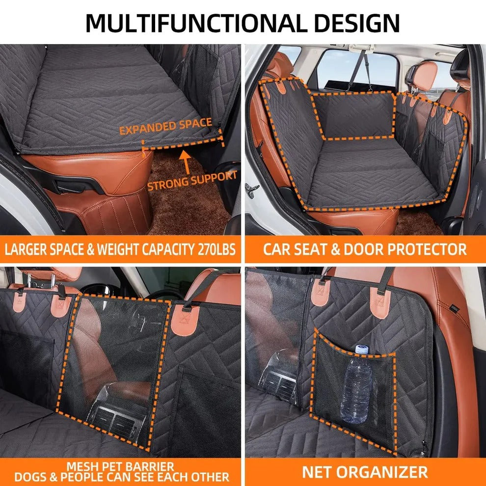 Pet Car Seat Bridge with Rigid Support Base and Headrest Straps