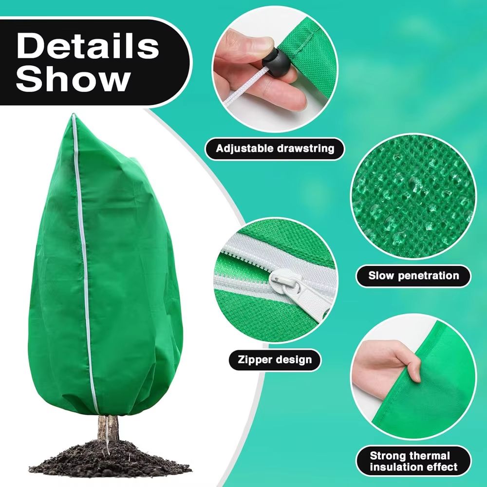 Breathable Plant Frost Cover with Zipper and Drawstring Closure
