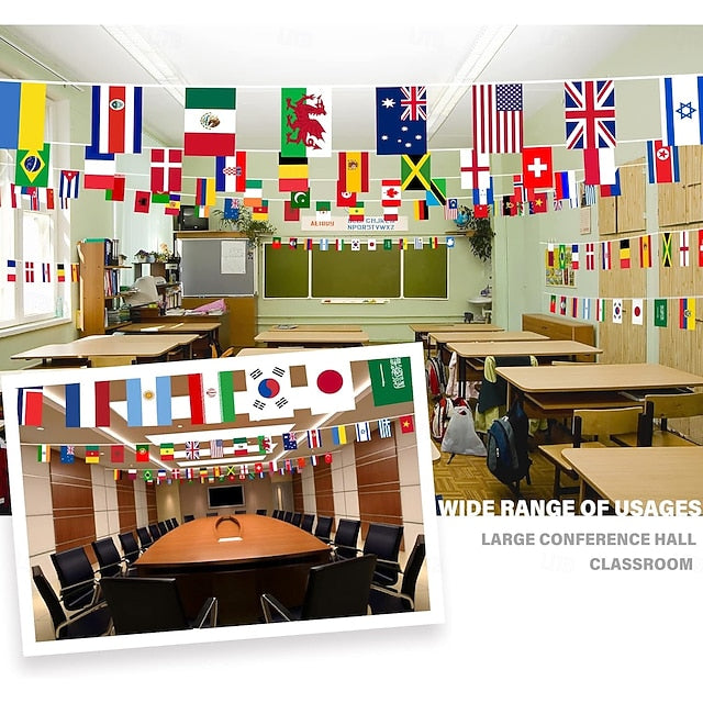 184ft International String Flag Banner with 200 Countries for Sports Events and Classroom Decoration