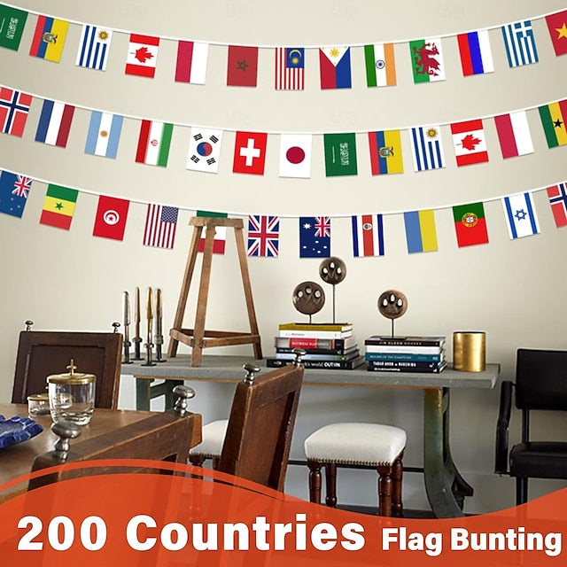 184ft International String Flag Banner with 200 Countries for Sports Events and Classroom Decoration