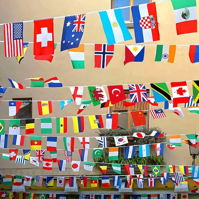 184ft International String Flag Banner with 200 Countries for Sports Events and Classroom Decoration