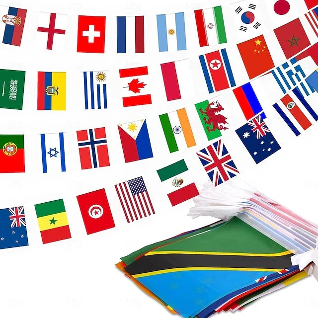 184ft International String Flag Banner with 200 Countries for Sports Events and Classroom Decoration