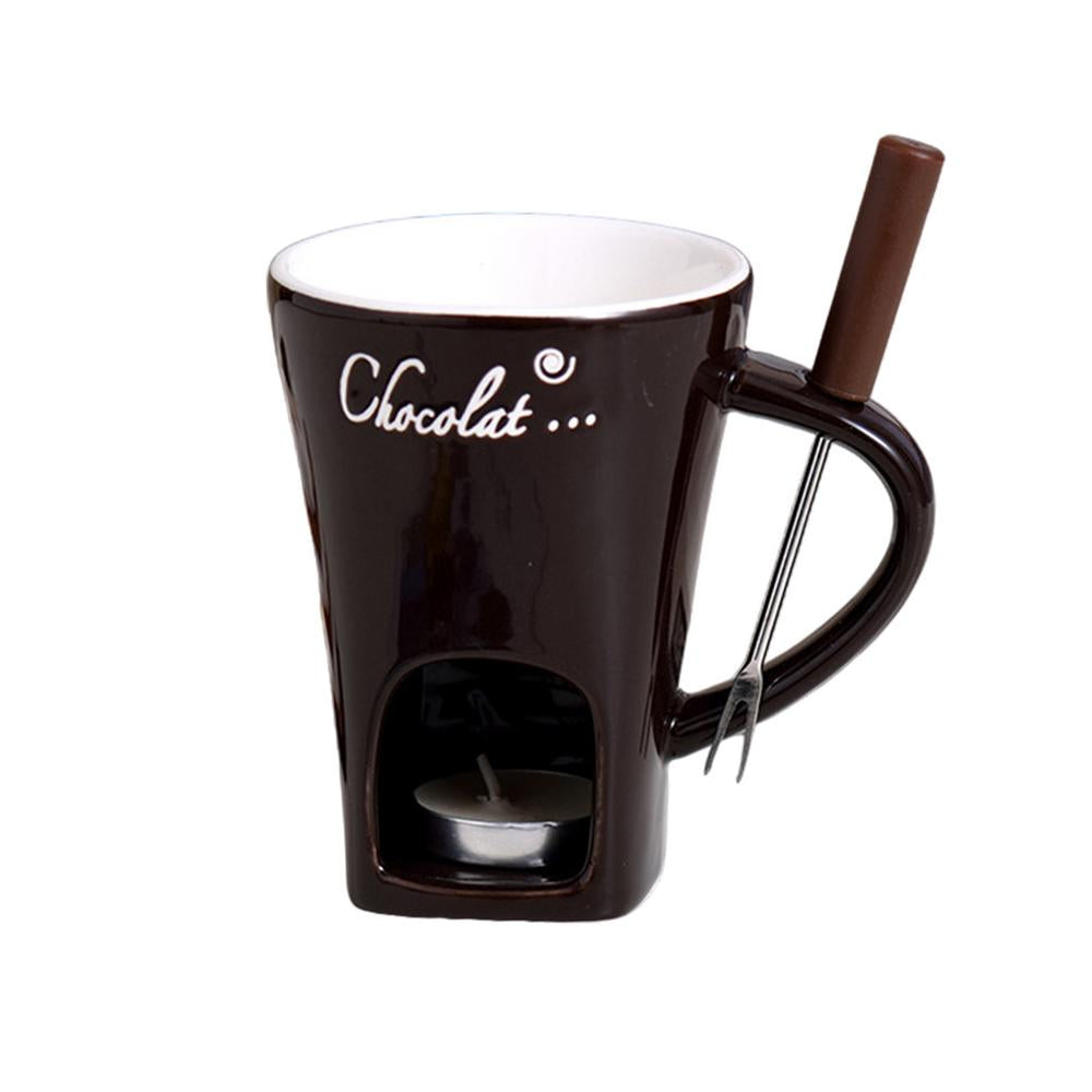 Ceramic Fondue Cup with Candle Warmer and Stainless Steel Fork