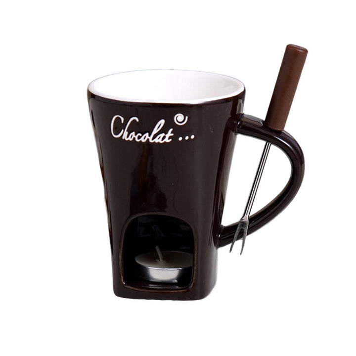 Ceramic Fondue Cup with Candle Warmer and Stainless Steel Fork