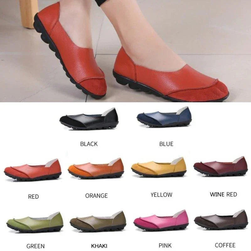 Slip-On Leather Moccasins with Wide Round Toe Box and Suede Lining