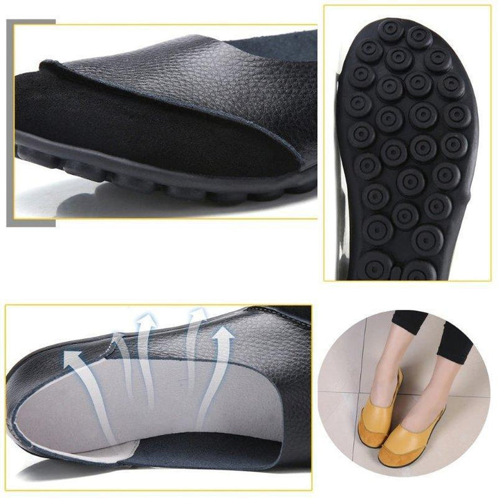 Slip-On Leather Moccasins with Wide Round Toe Box and Suede Lining