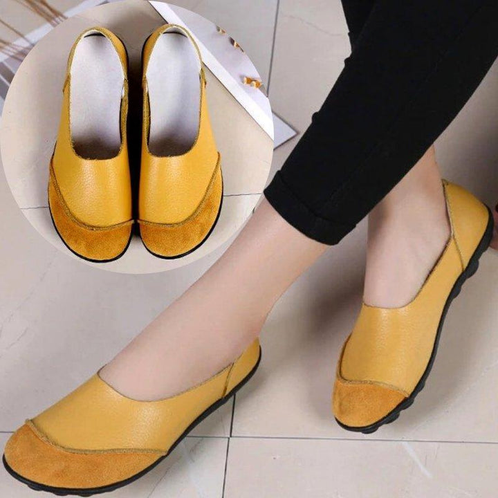 Slip-On Leather Moccasins with Wide Round Toe Box and Suede Lining