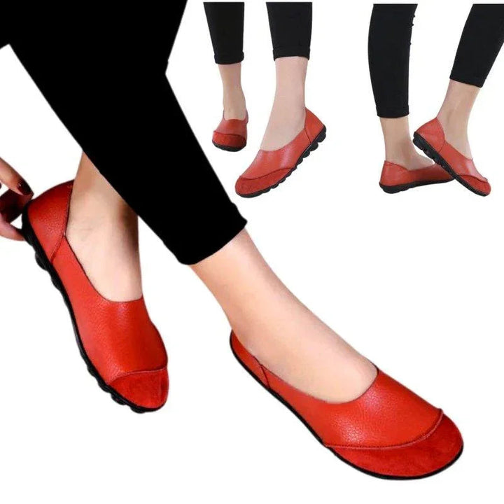 Slip-On Leather Moccasins with Wide Round Toe Box and Suede Lining