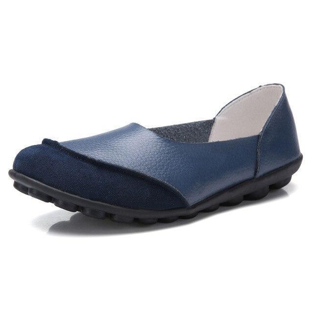 Slip-On Leather Moccasins with Wide Round Toe Box and Suede Lining