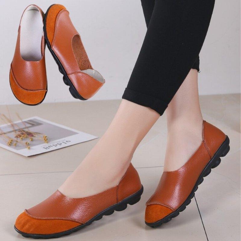 Slip-On Leather Moccasins with Wide Round Toe Box and Suede Lining