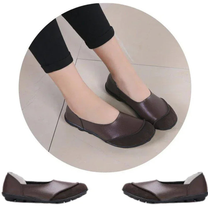 Slip-On Leather Moccasins with Wide Round Toe Box and Suede Lining