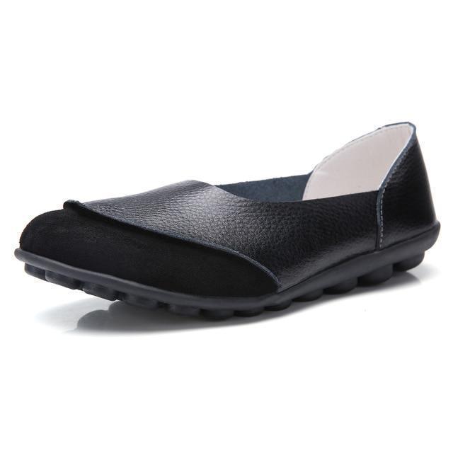 Slip-On Leather Moccasins with Wide Round Toe Box and Suede Lining