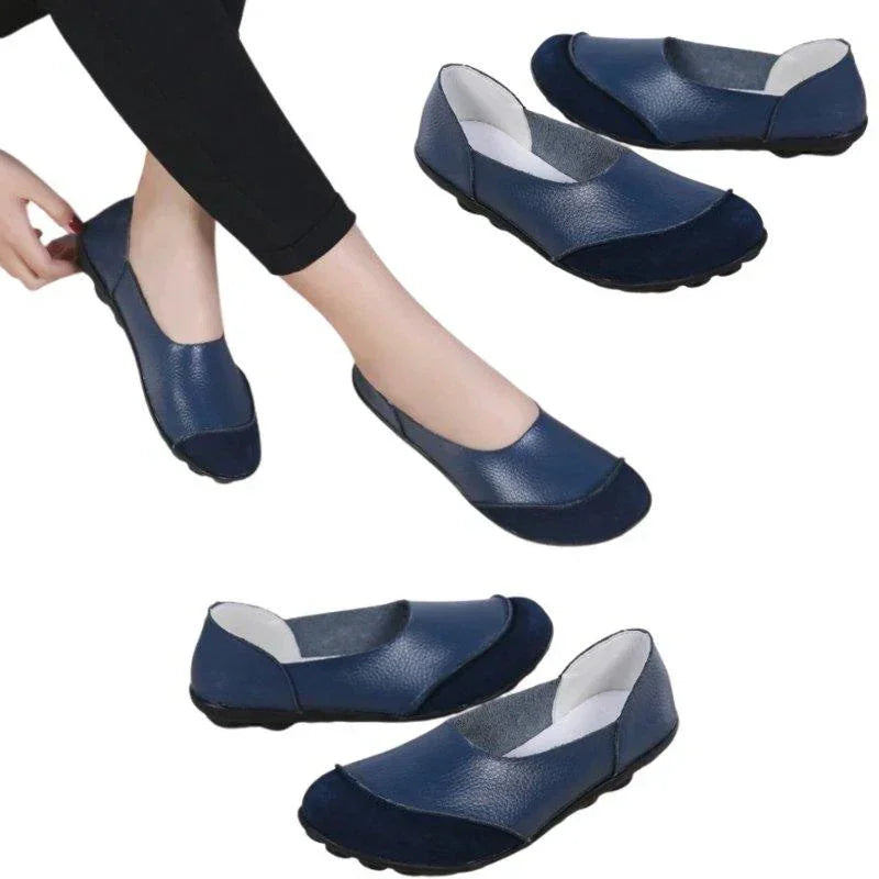 Slip-On Leather Moccasins with Wide Round Toe Box and Suede Lining